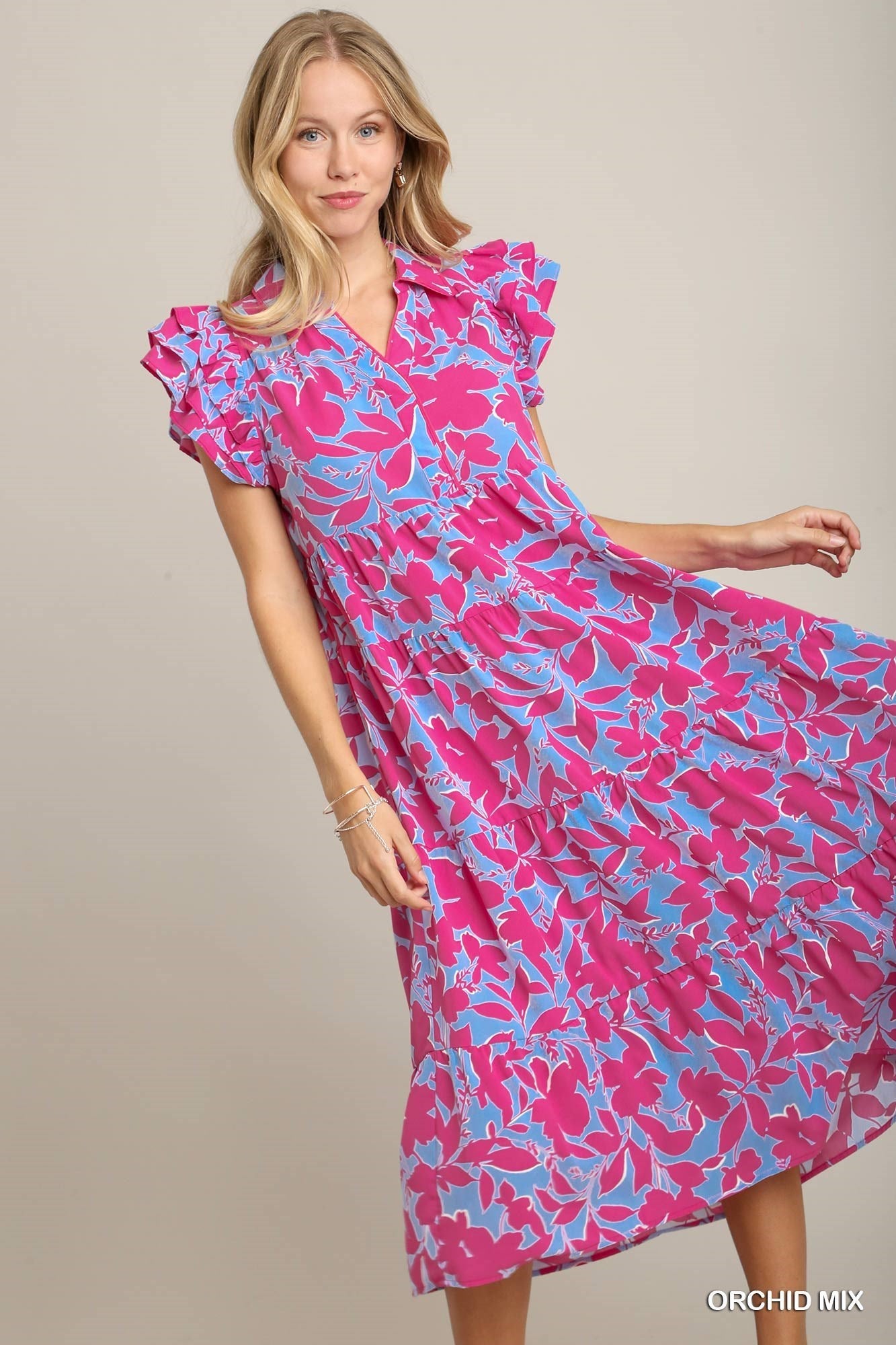 Two-Toned Collared Midi Dress