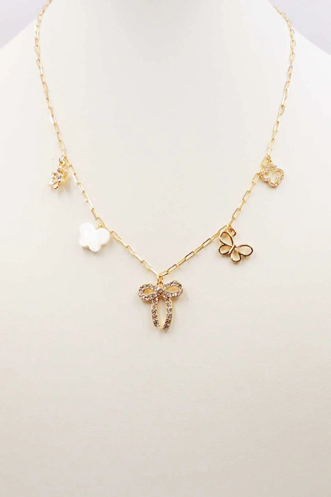 Gold Bow Charm Necklace