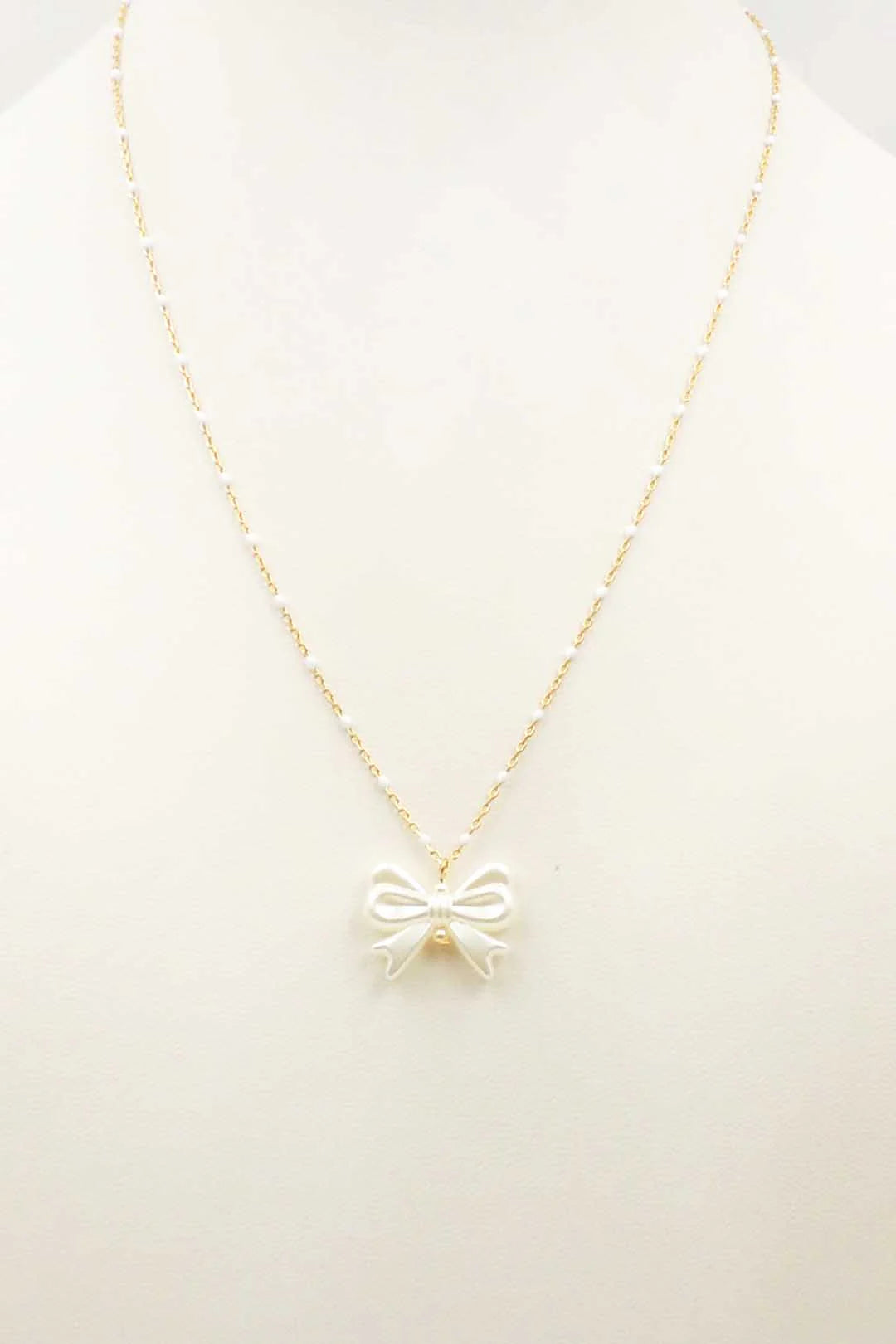 Gold and White Beadedl Chain with White  Bow Charm