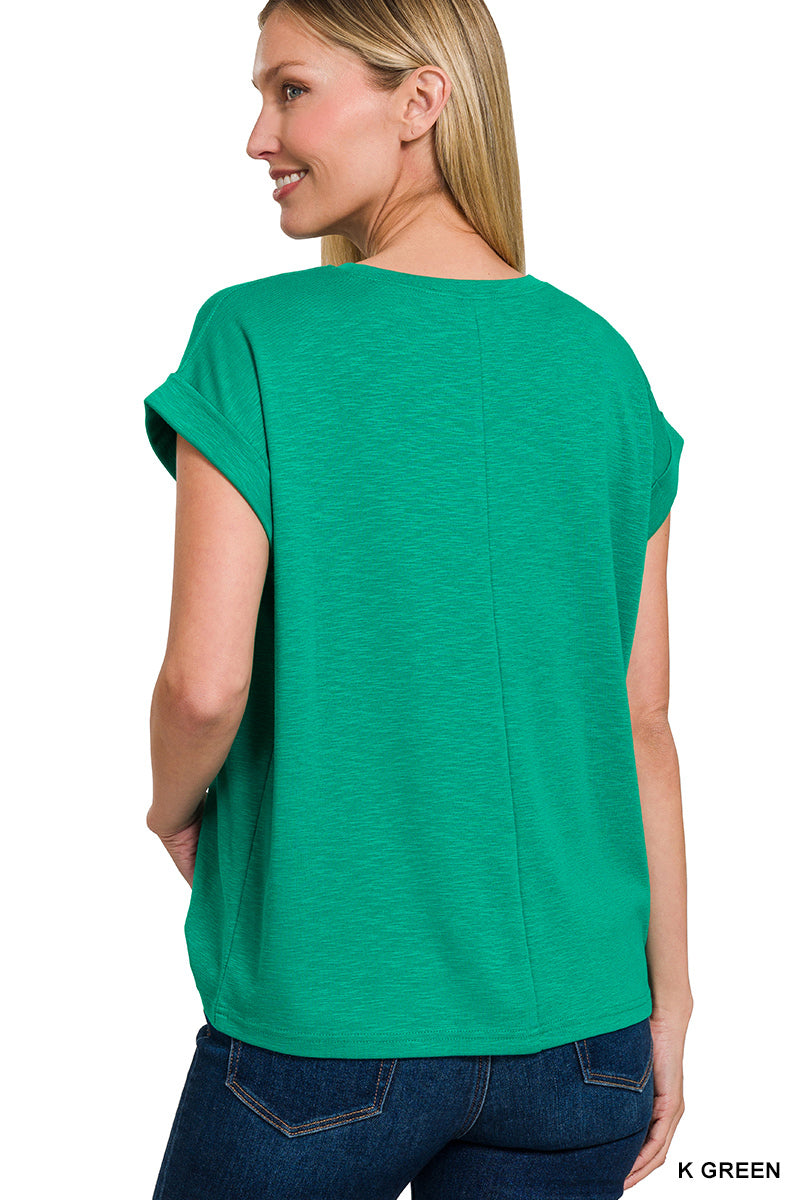 Cotton Modal Slub Rolled Sleeve Tee