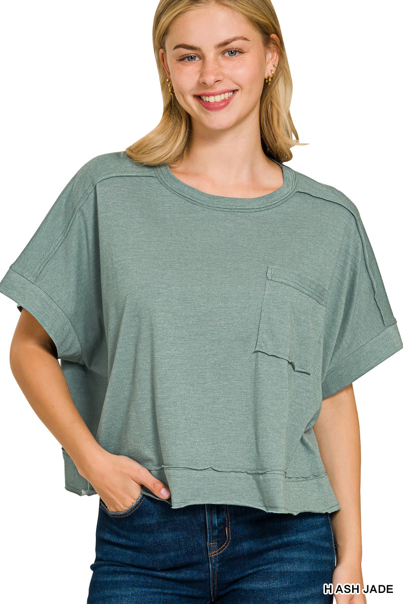 Exposed Seam Oversized Crop Box Tee