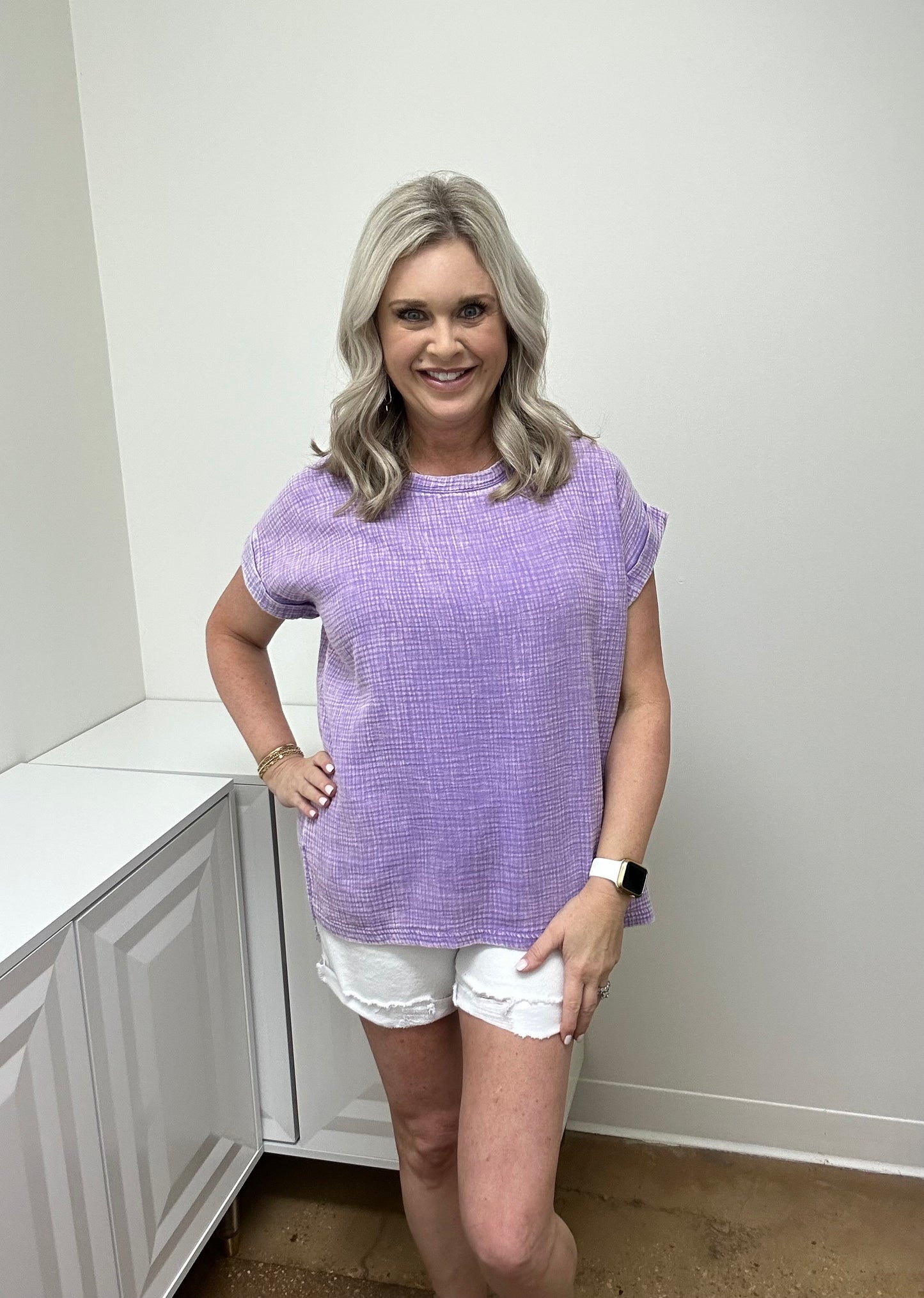 Gauze Acid Washed Short Sleeve Top