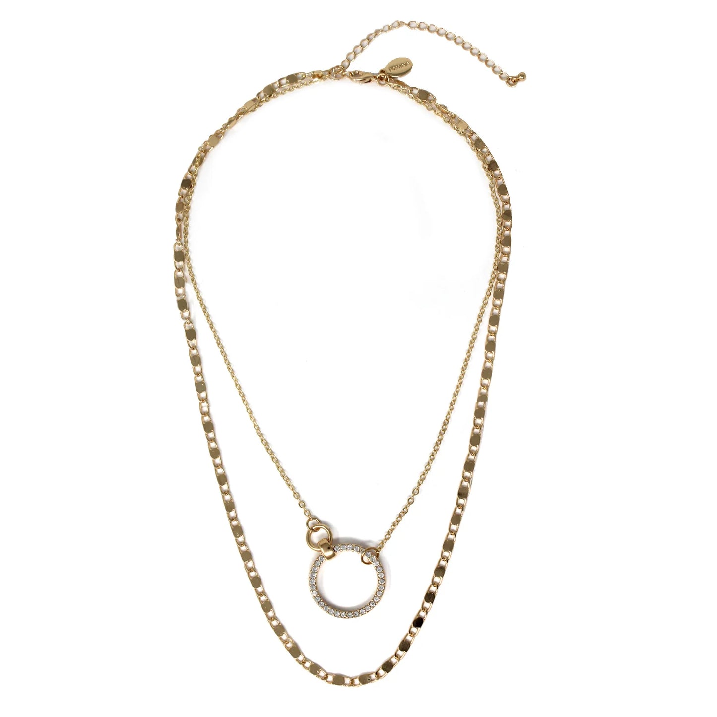 Gold Rhinestone Circle Layered Necklace