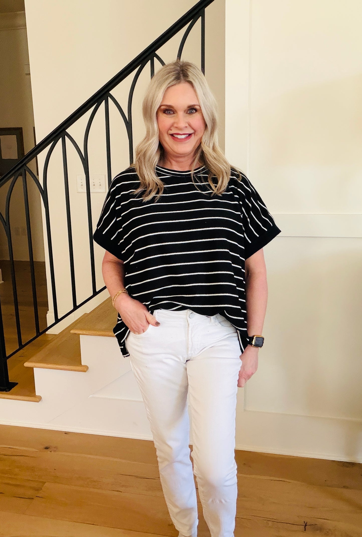 Black and White Knit Boxy Shirt