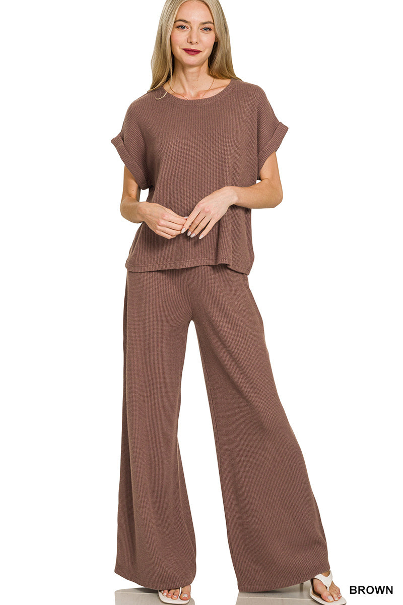 Sweater Rolled Sleeve Top and Long Pant Set