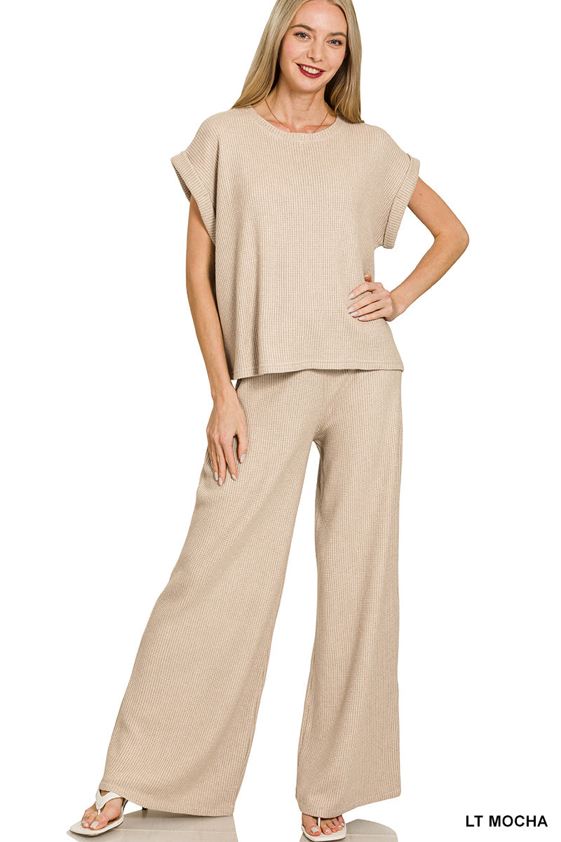 Sweater Rolled Sleeve Top and Long Pant Set