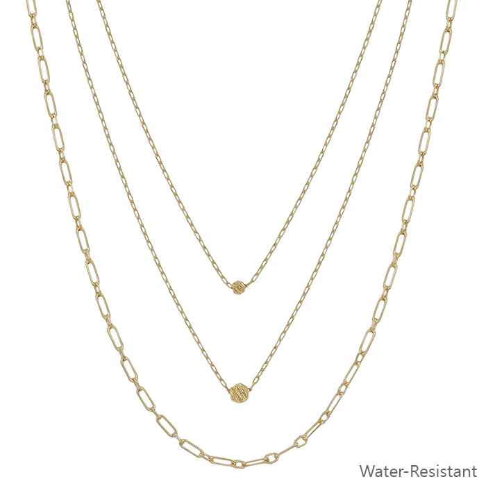 Gold Chain with Bead Triple Layered Necklace