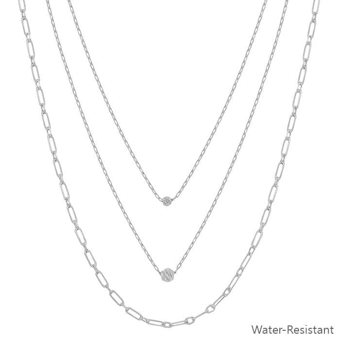 Silver Chain with Bead Triple Layered Necklace