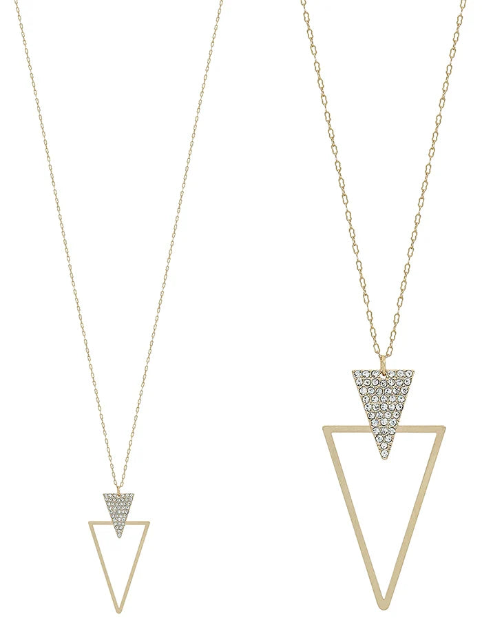 Rhinestone Gold Double Triangle Pendant Necklace