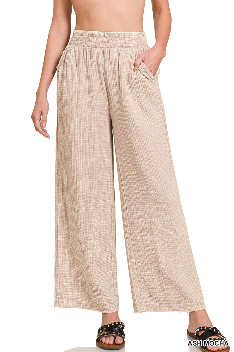 Washed Double Gauze Elastic Band Pants