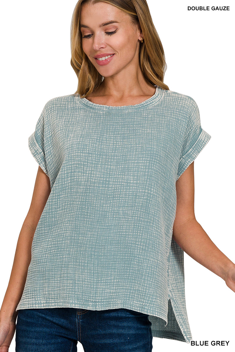 Gauze Acid Washed Short Sleeve Top