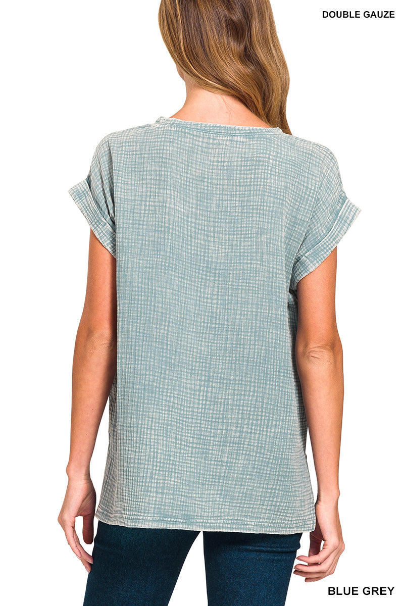 Gauze Acid Washed Short Sleeve Top
