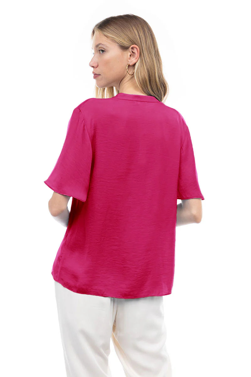 Flirty Short Sleeve Boxy Satin Blouse