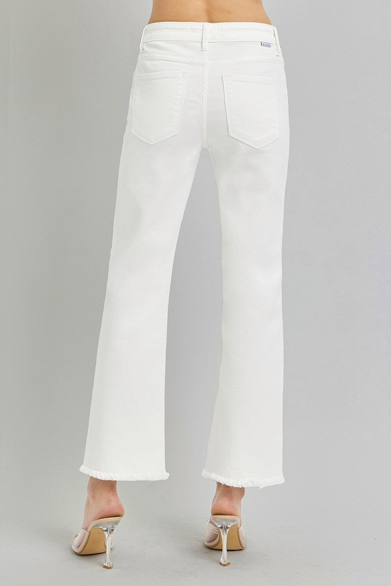 Tummy Control Mid-Rise Crop Straight Fray Jeans-Risen Brand