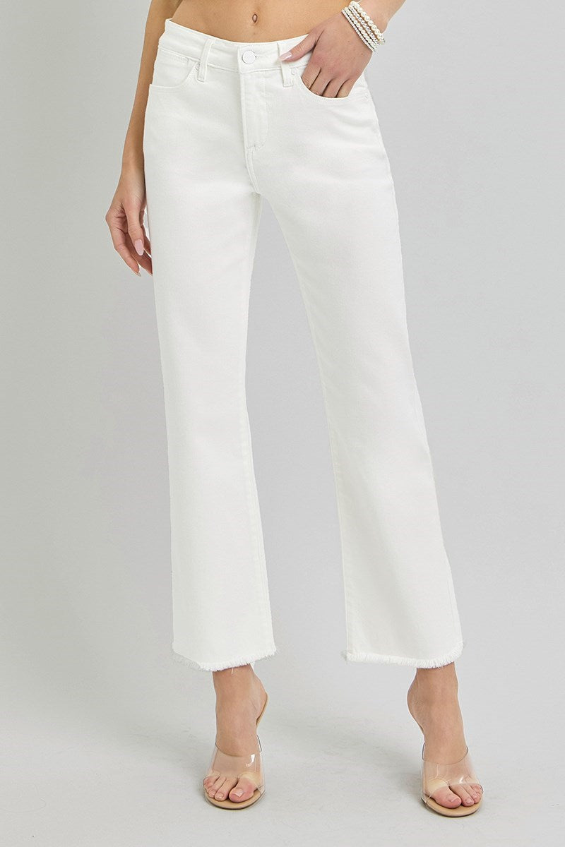 Tummy Control Mid-Rise Crop Straight Fray Jeans-Risen Brand