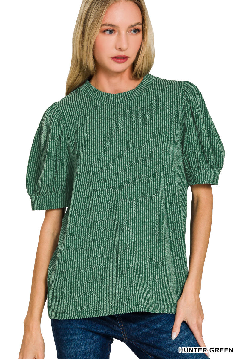 Ribbed Puff Sleeve Top