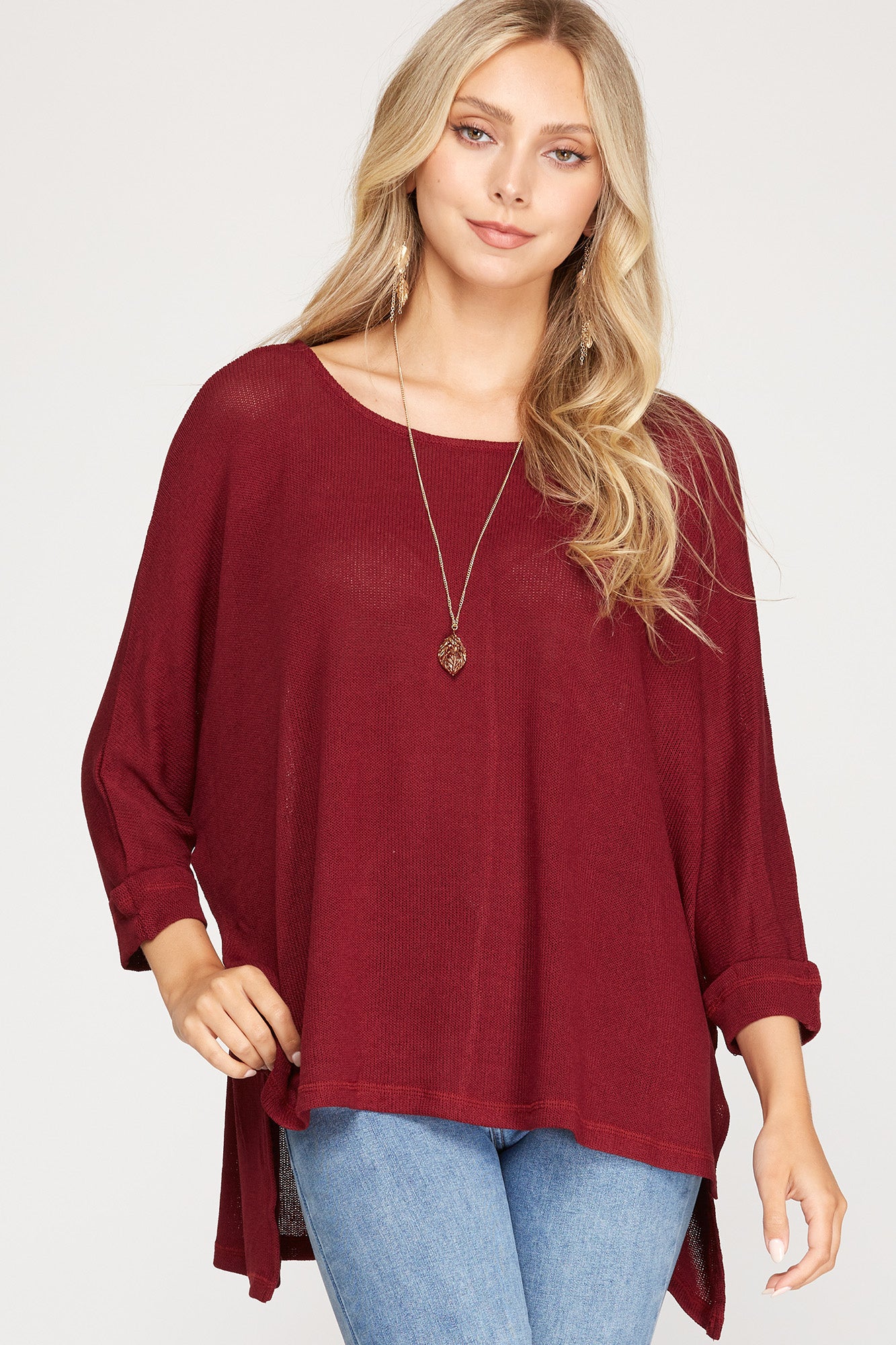 3/4 Batwing Sleeve Knit Top