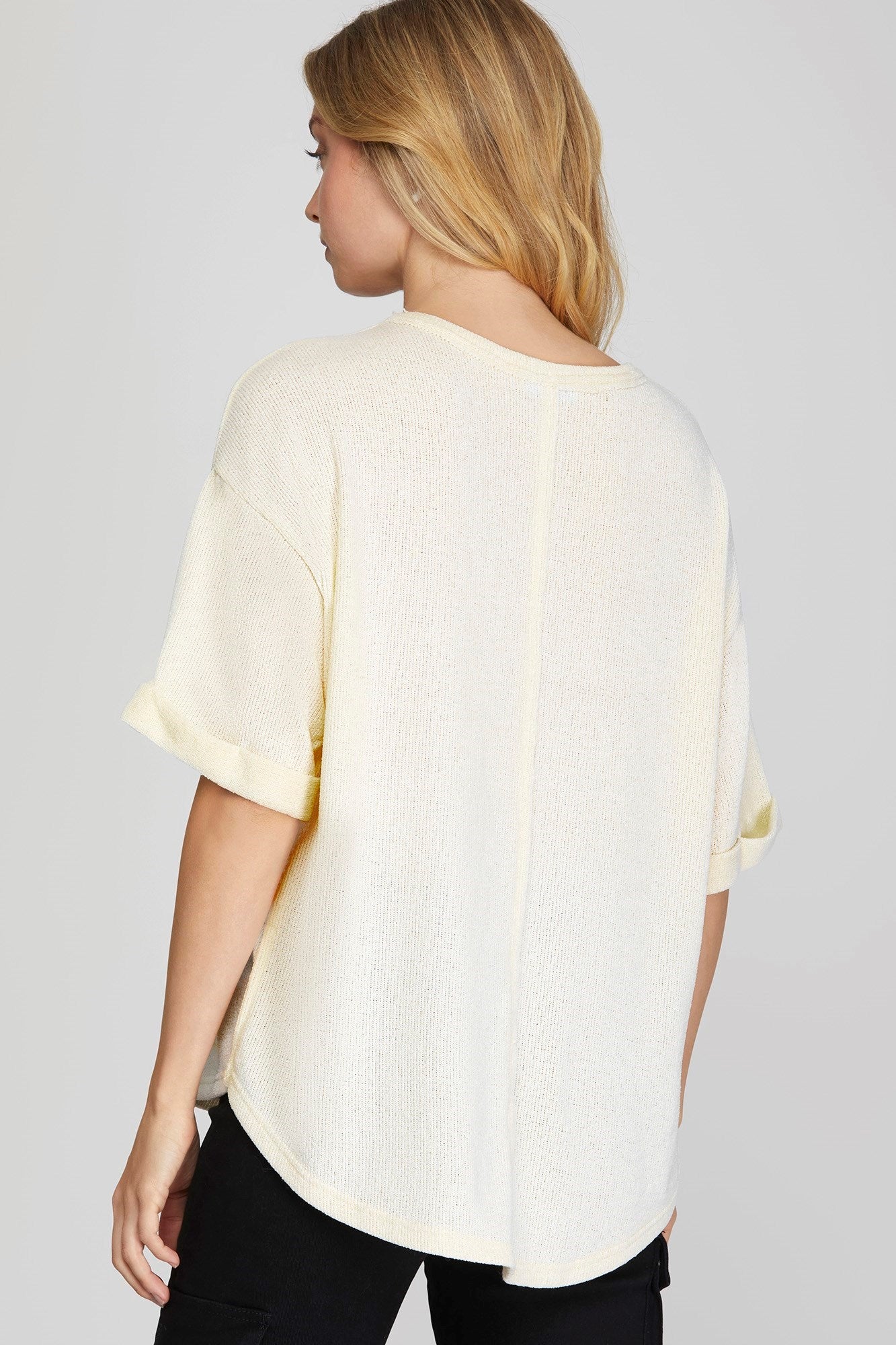 Drop Shoulder Knit Top with Front Pocket