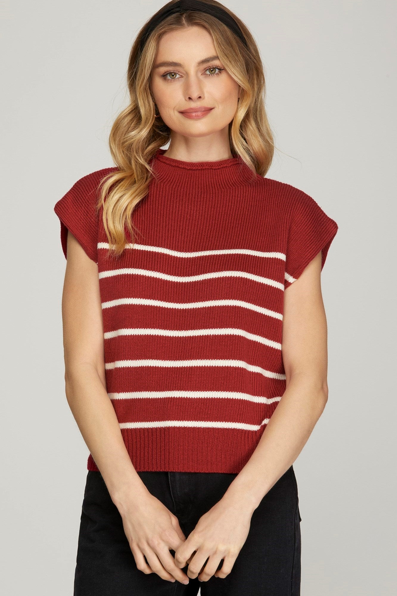 Mock Necked Stripe Sweater Top