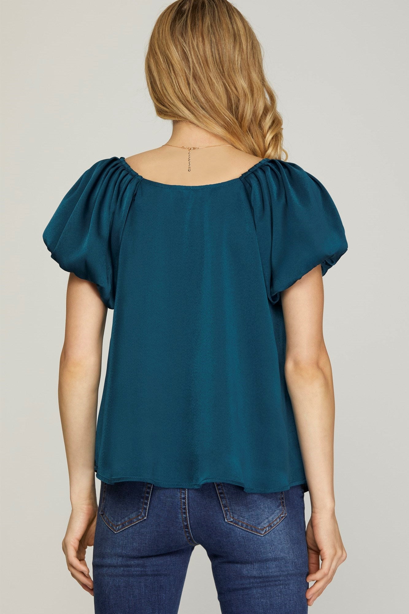 Short Puff Sleeve Woven Blouse