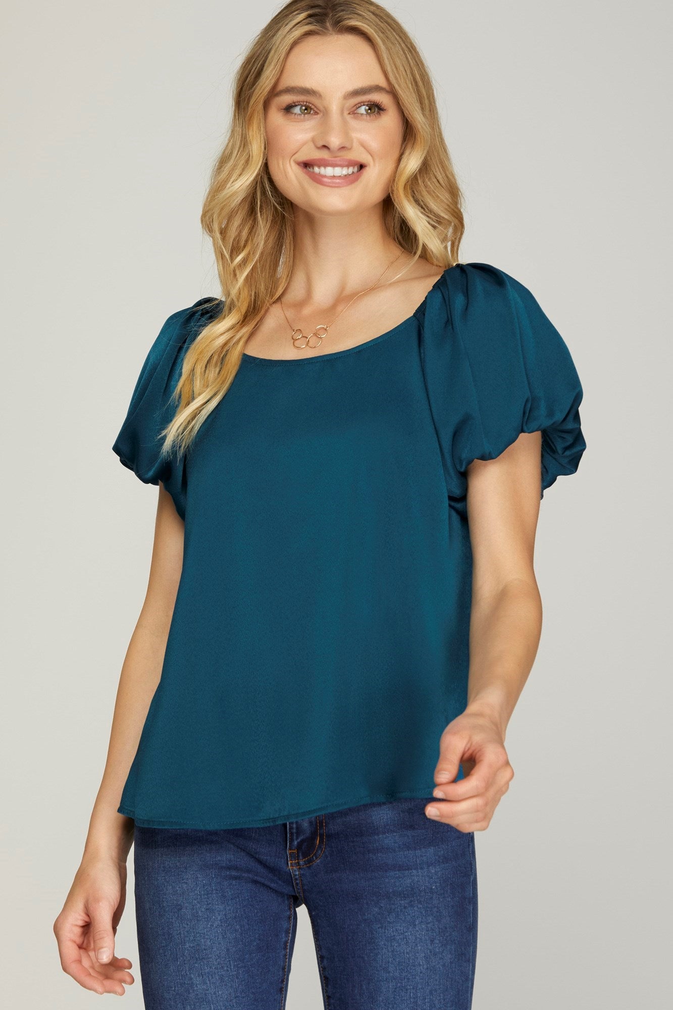 Short Puff Sleeve Woven Blouse