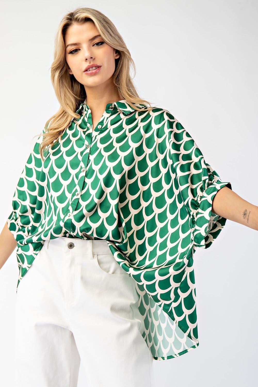 Printed Button Down Loose Fit Top