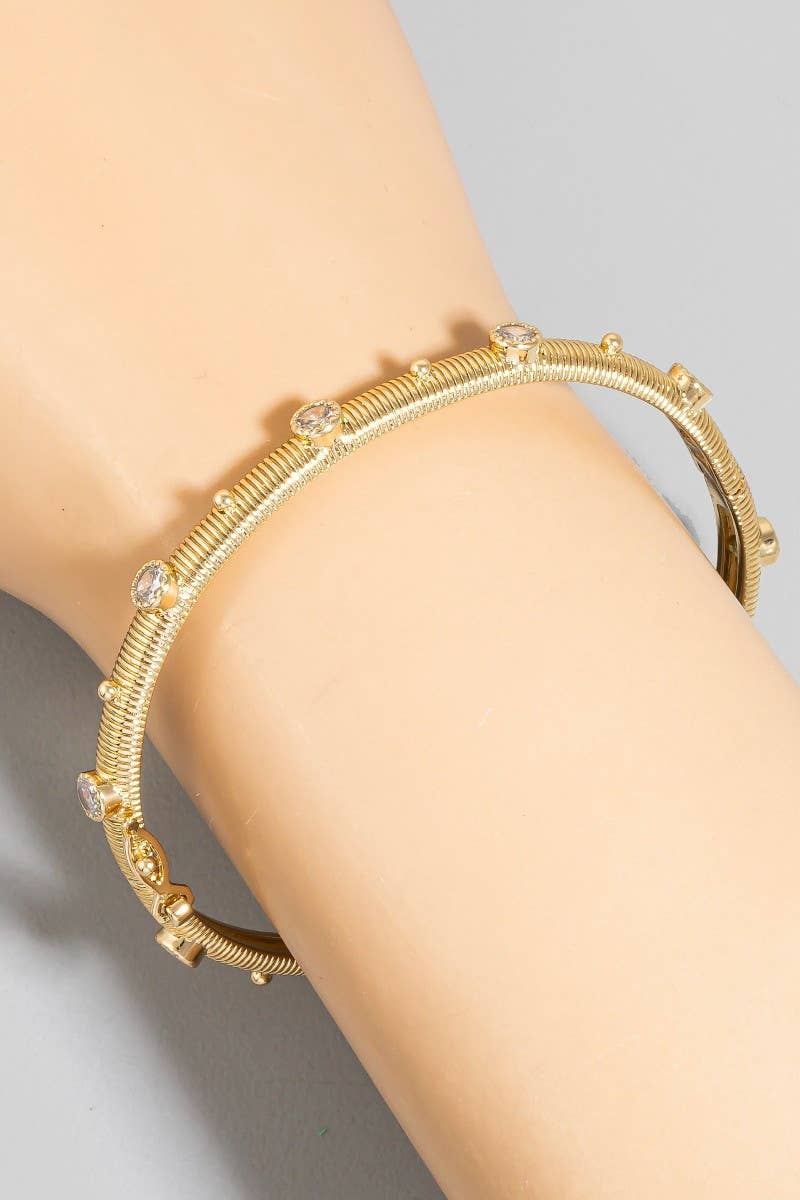 Gold Dipped Cz Studded Hinge Bangle Bracelet