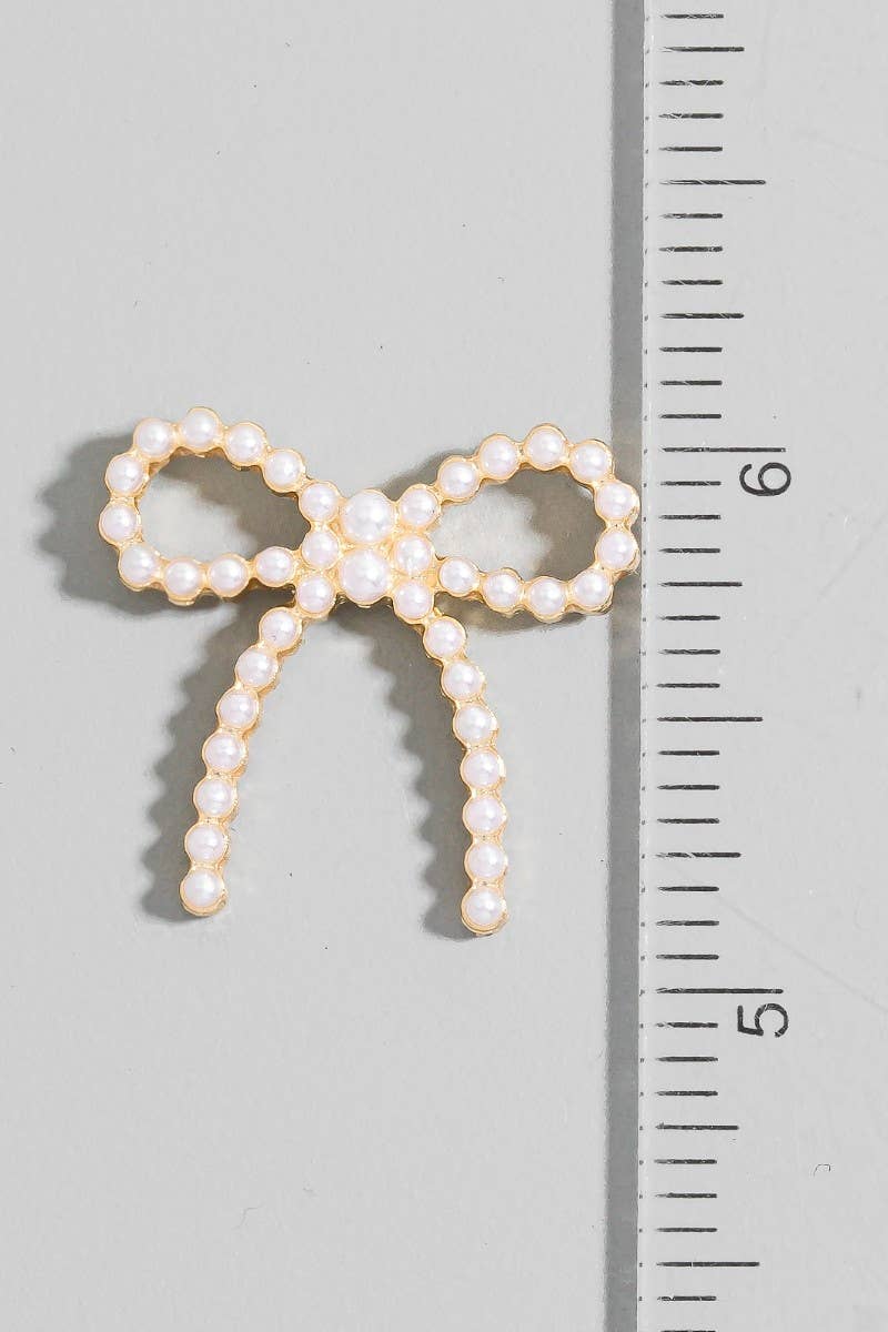 Pearl Pave Ribbon Bow Stud Earrings
