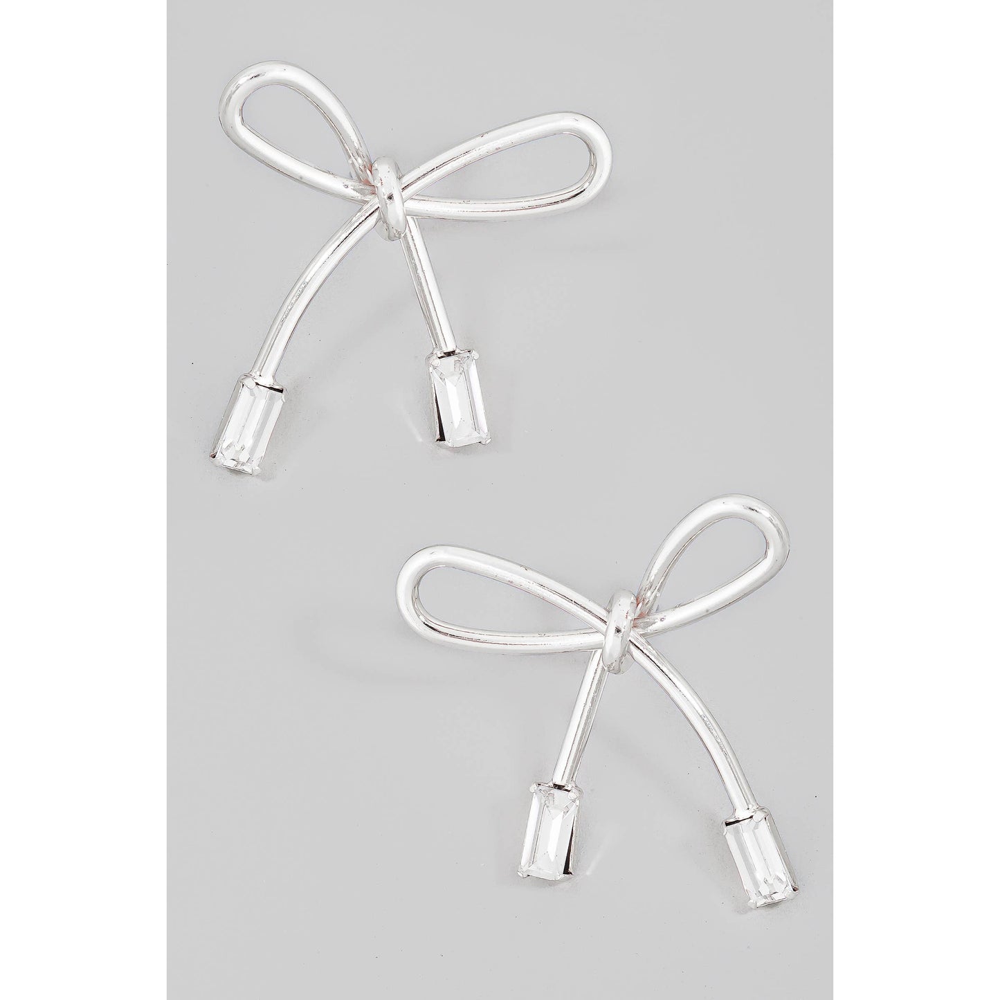 Baguette Ends Ribbon Bow Stud Earrings