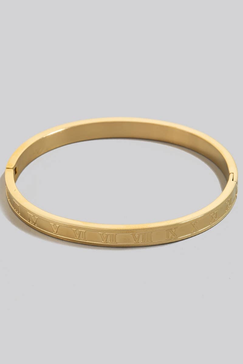Roman Numeral Engraved Hinge Bangle Bracelet