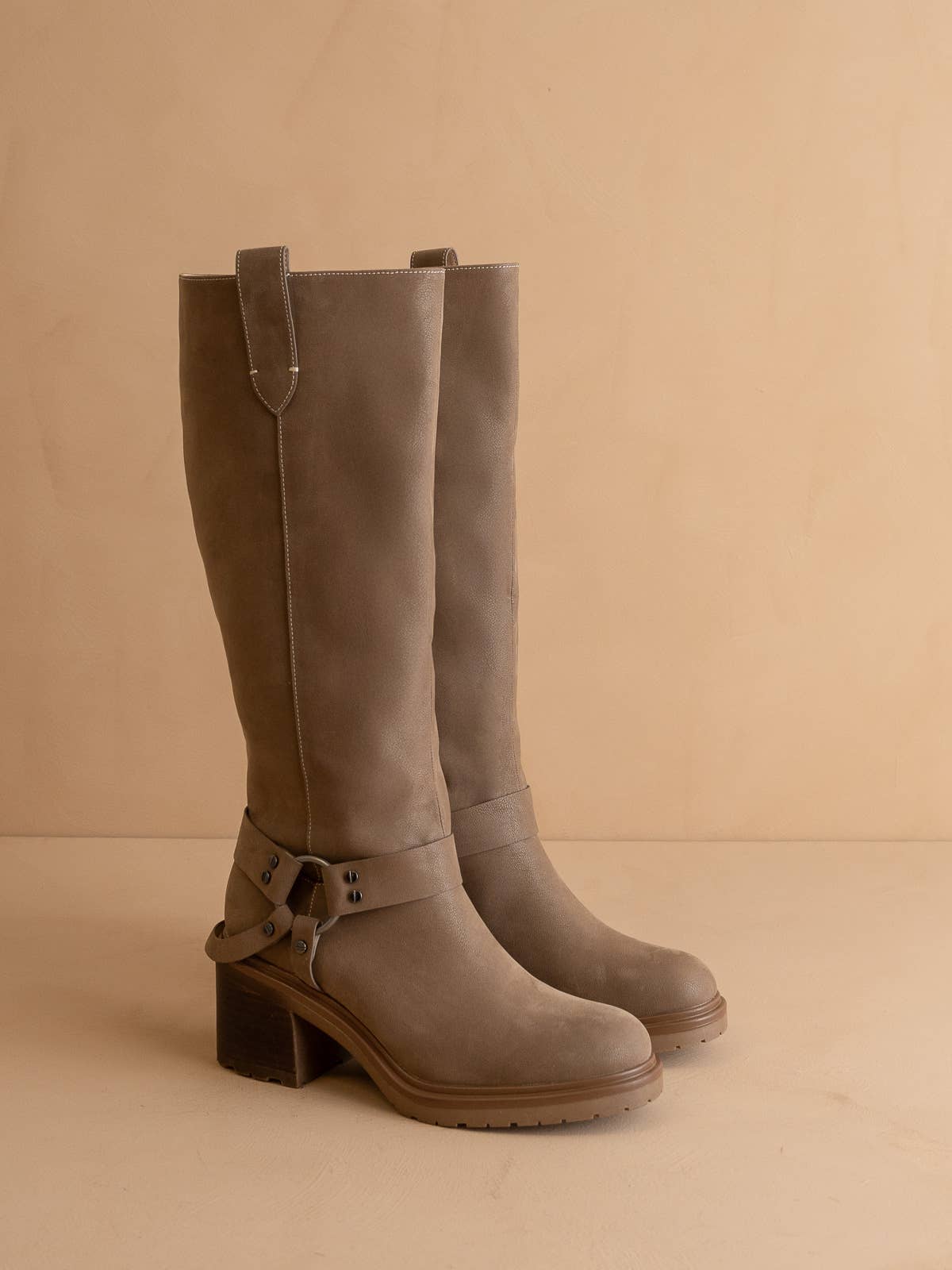 Dark Taupe Moto Knee High Boot