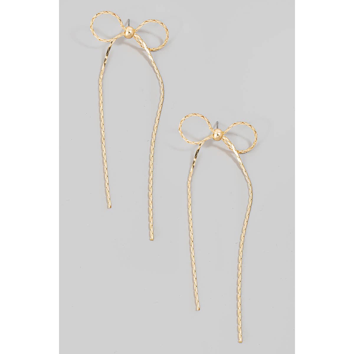 Long Metallic Ribbon Bow Stud Earrings