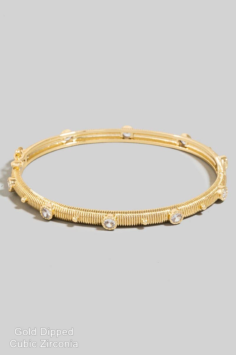 Gold Dipped Cz Studded Hinge Bangle Bracelet