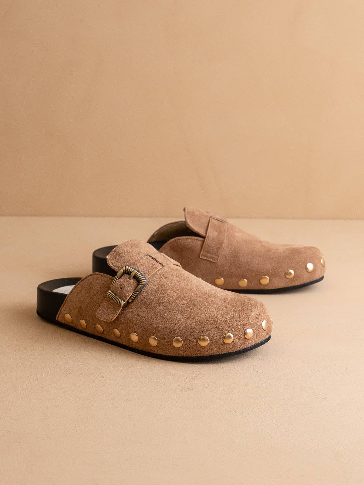 Latte Studded Buckle Clog