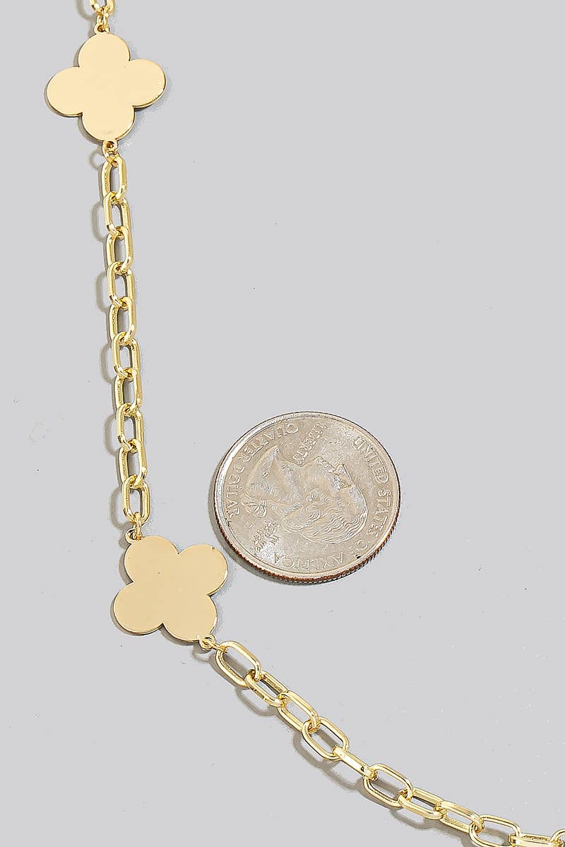 Flat Clover Long Chain Necklace