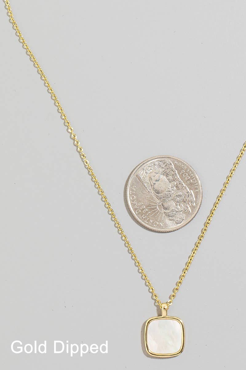 Gold Dipped Square Shell Pendant Necklace