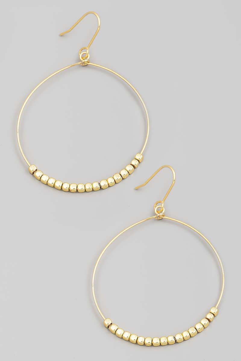 Circle Wire Beaded Drop Earrings Gold