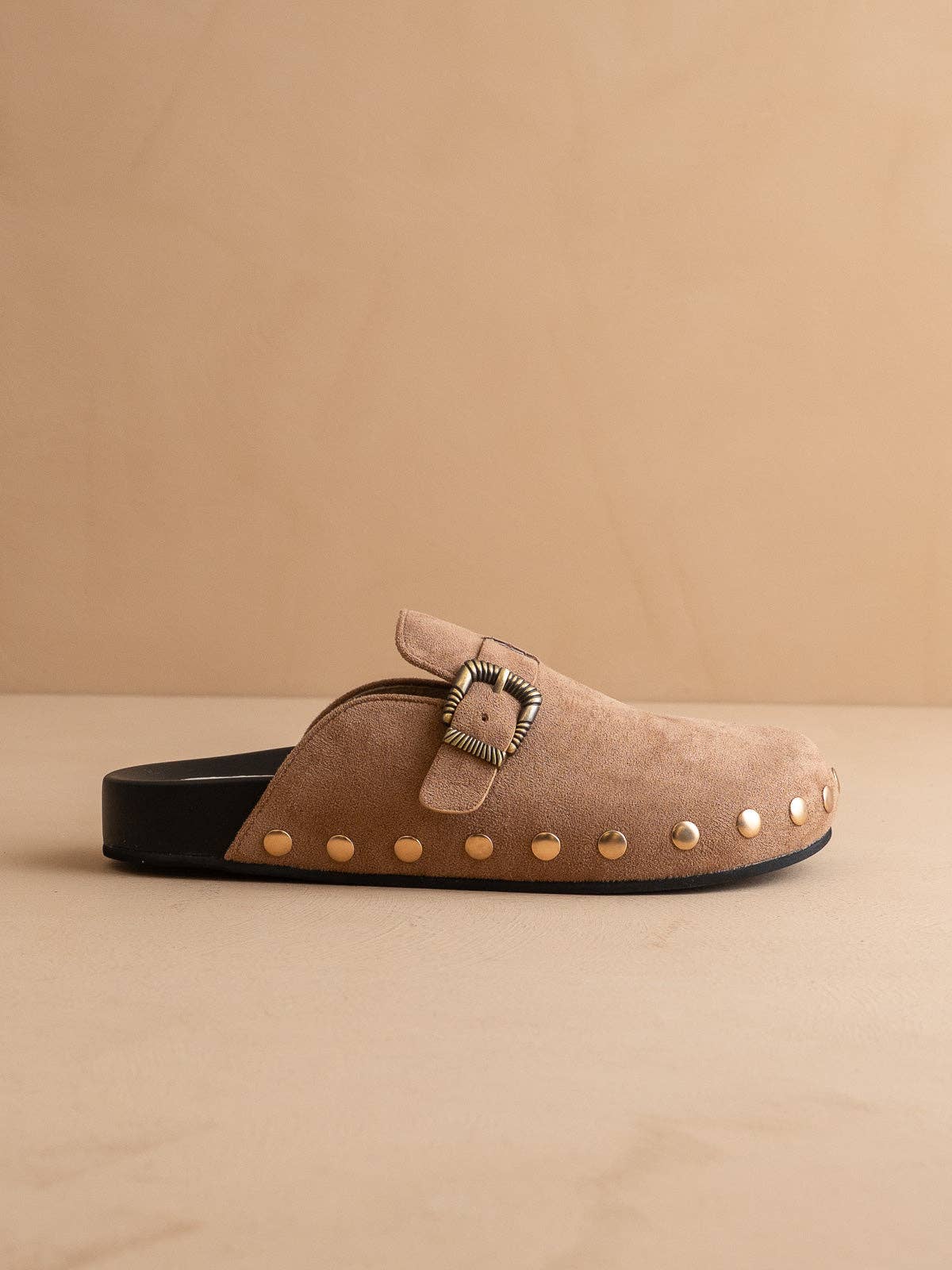 Latte Studded Buckle Clog