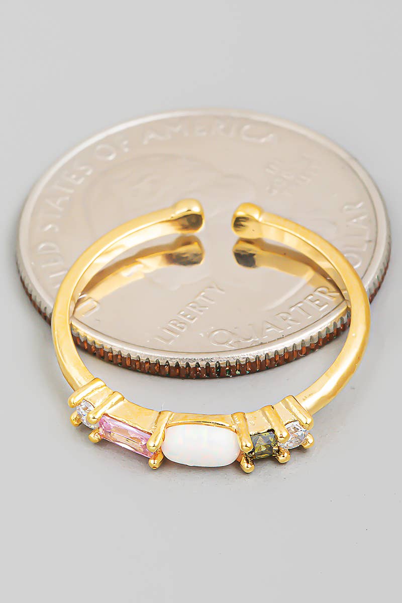 Gold Dipped Opal Rhinestone Fashion Open Ring