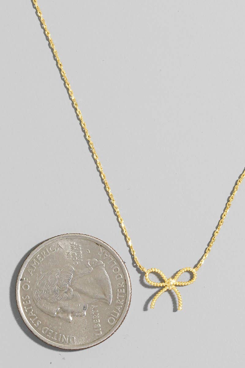 Gold Dipped Ribbon Bow Pendant Necklace