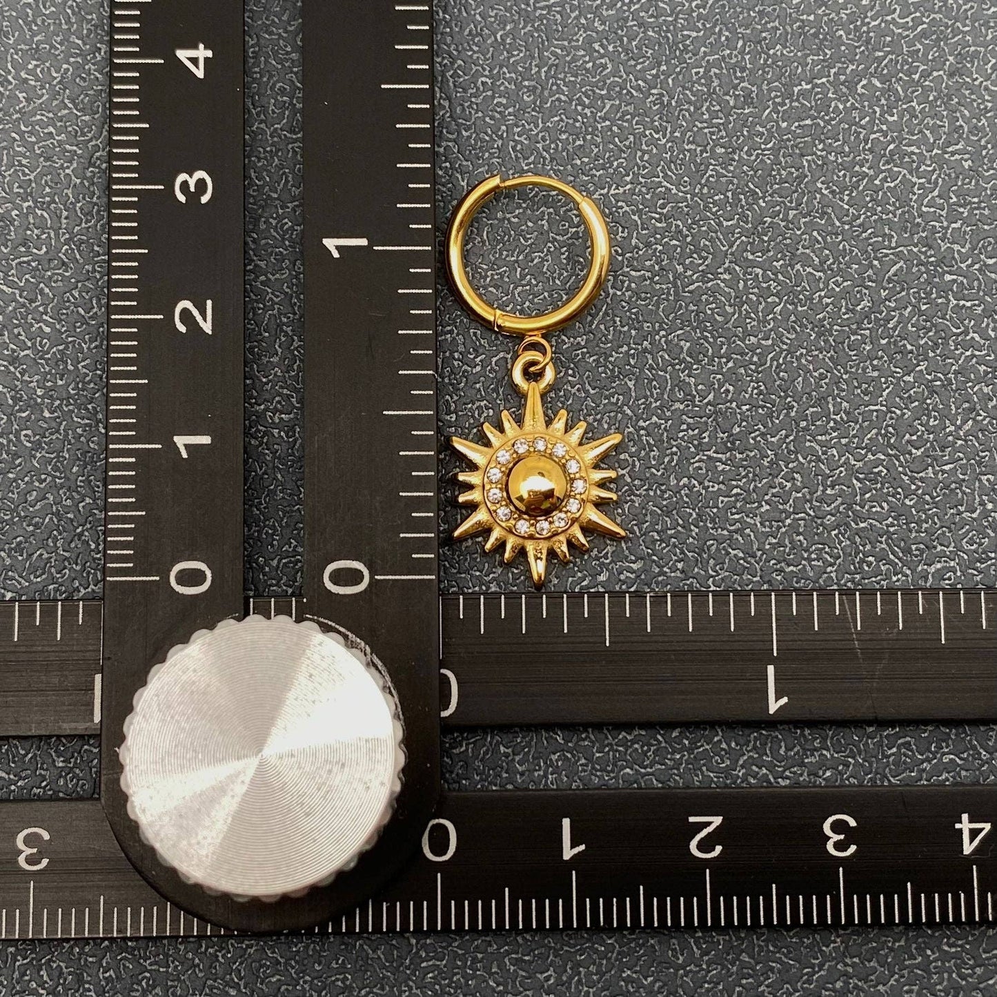 Inlaid CZ Sun Charm 18K Gold Plated Steel Huggie