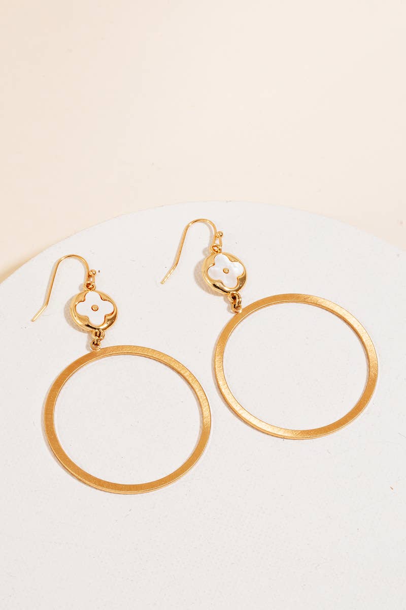 Seashell Clover Disc And Hoop Dangle Earrings Gold