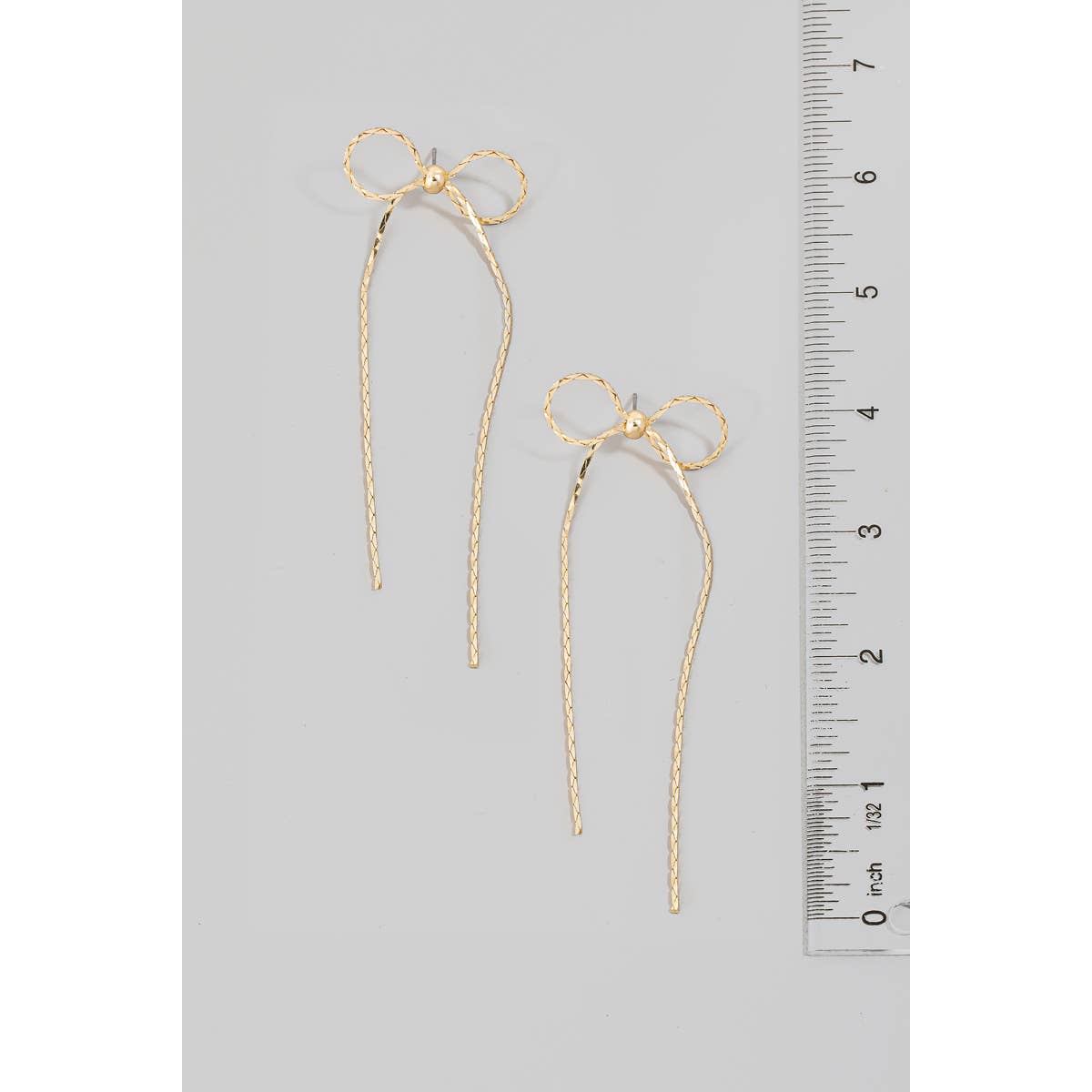 Long Metallic Ribbon Bow Stud Earrings