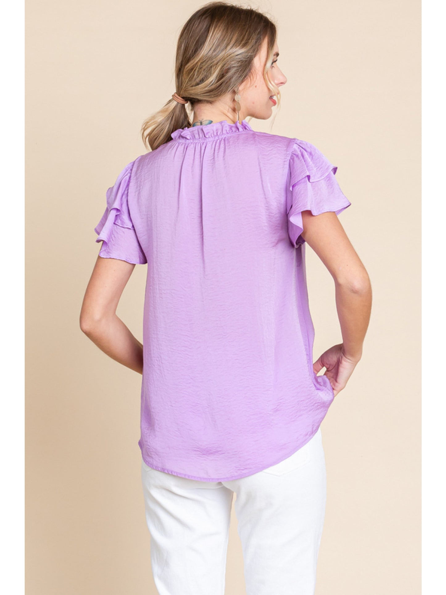 Solid Top With Frilled Self-Tie Neck