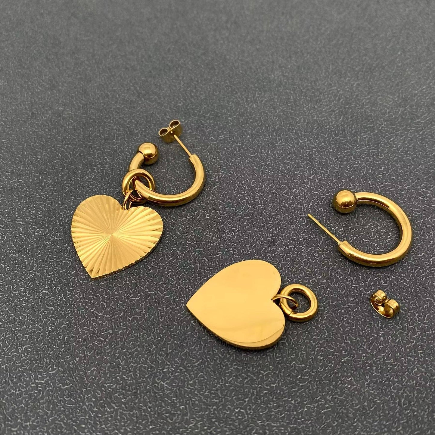 Ray Design Heart Charm 18K Gold Plated Post Earrings