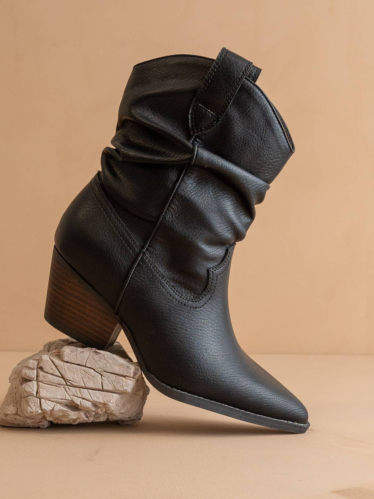 Black Slouchy Western Bootie