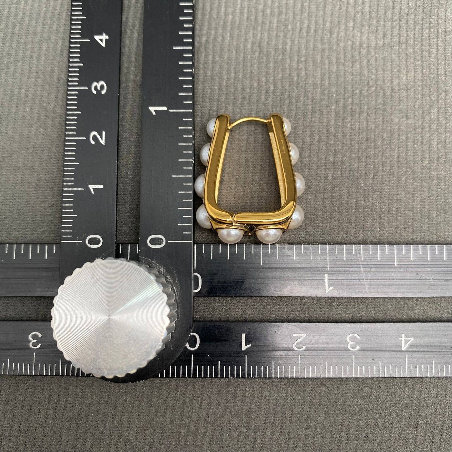 Pearl Inlaid 18K Gold Plated Huggie Earrings