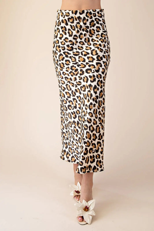 High Waist Midi Leopard Skirt
