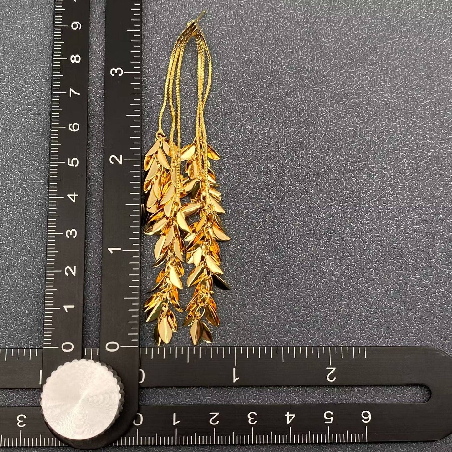18K Gold Plated Metal Leaves Fringe Post Earrings