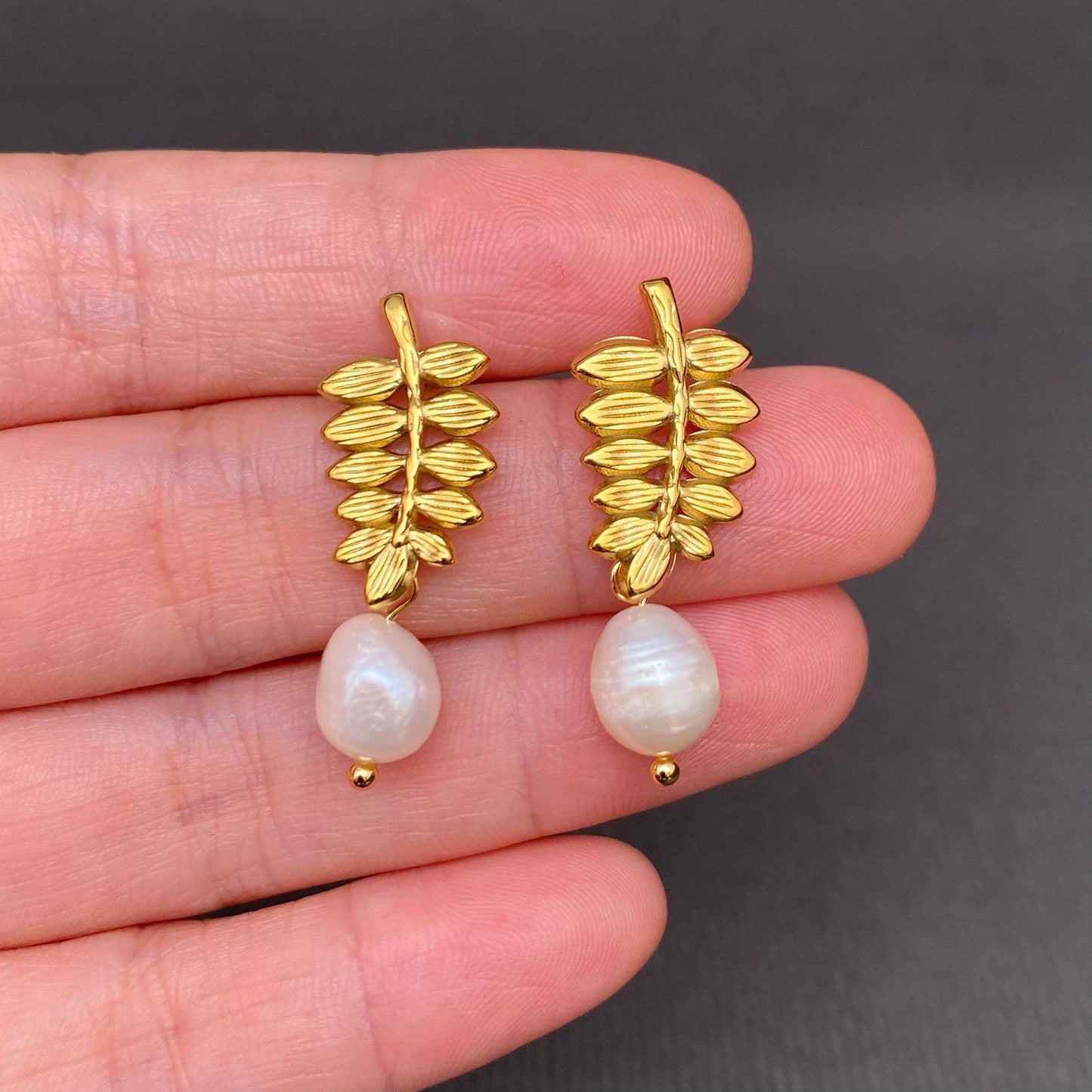 Pearl Leaf 18K Gold Plated Earrings